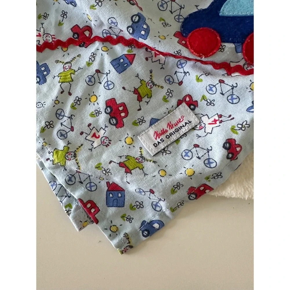 Kathe Kruse Puppy Dog Security Blanket Car Blue Vehicles Cotton Flannel Knotted